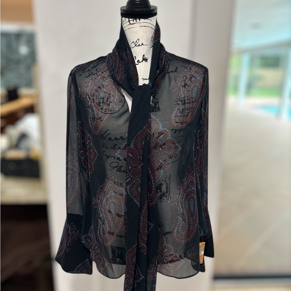 RACHEL Rachel Roy Tops - Rachel Roy Women’s front tie semi sheer blouse black/blue Size Small
